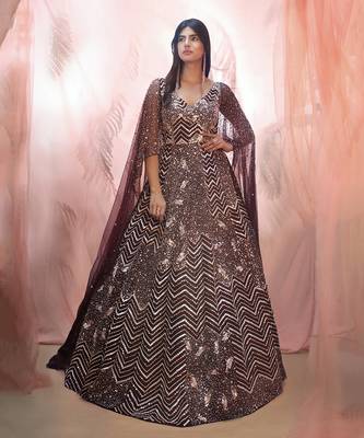 WIne EMbroidered drape gown 1