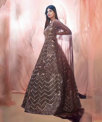 WIne EMbroidered drape gown 2