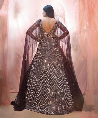WIne EMbroidered drape gown 3
