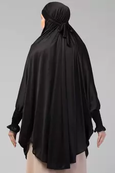 Nazneen Ready to Wear tie at back smoking at wrist with Naqab instant Khimer Prayer hijab For Hajj and Umrah