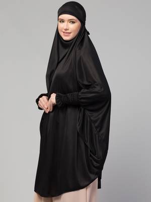 Nazneen Ready to Wear tie at back smoking at wrist with Naqab instant Khimer Prayer hijab For Hajj and Umrah 3
