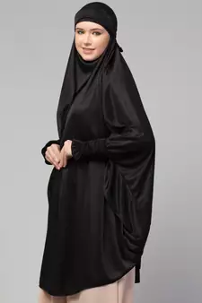 Nazneen Ready to Wear tie at back smoking at wrist with Naqab instant Khimer Prayer hijab For Hajj and Umrah