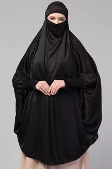 Nazneen Ready to Wear tie at back smoking at wrist with Naqab instant Khimer Prayer hijab For Hajj and Umrah
