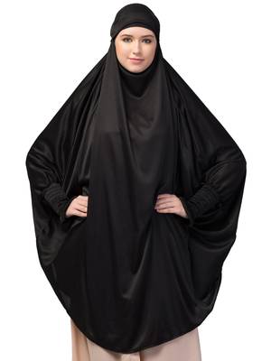 Nazneen Ready to Wear tie at back smoking at wrist with Naqab instant Khimer Prayer hijab For Hajj and Umrah 7