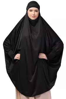 Nazneen Ready to Wear tie at back smoking at wrist with Naqab instant Khimer Prayer hijab For Hajj and Umrah