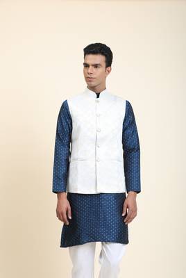 Anny's Culture Grey Floral Pattern Polyester Wedding Nehru Jacket (Coti) 1