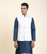 Anny's Culture Grey Floral Pattern Polyester Wedding Nehru Jacket (Coti)