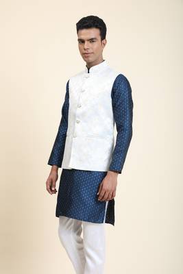 Anny's Culture Grey Floral Pattern Polyester Wedding Nehru Jacket (Coti) 3