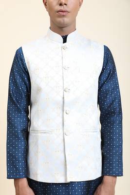Anny's Culture Grey Floral Pattern Polyester Wedding Nehru Jacket (Coti) 5