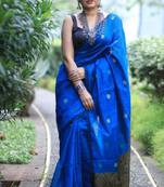 Blue Woven Art Silk Saree With Blouse Piece