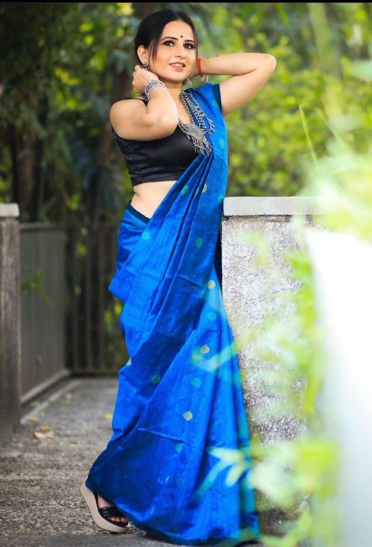 Blue Woven Art Silk Saree With Blouse Piece