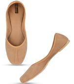 Beige Synthetic Regualr Flat Punjabi Juttis for Women