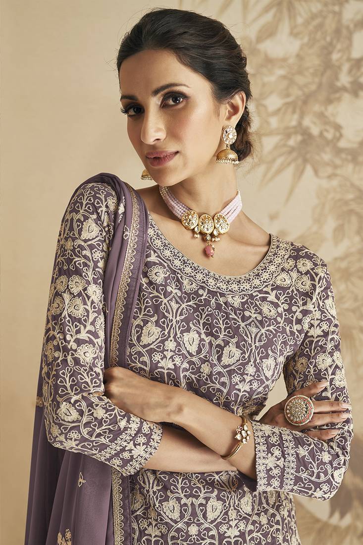 Beautiful Mauve Purple Georgette Festive Salwar Kurta Suit main image 1
