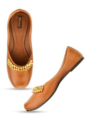 Desi Colour Ghungroo Tan Womens Indian Ethnic Comfort Footwear/Punjabi Jutti 1