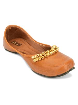 Desi Colour Ghungroo Tan Womens Indian Ethnic Comfort Footwear/Punjabi Jutti 2