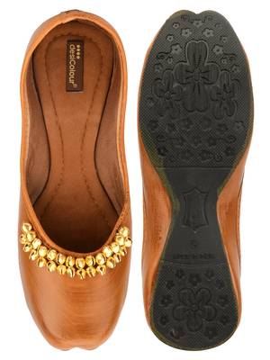 Desi Colour Ghungroo Tan Womens Indian Ethnic Comfort Footwear/Punjabi Jutti 5