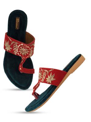 Desi Colour Red Slipper Womens Indian Ethnic Comfort Footwear/Punjabi Jutti 1