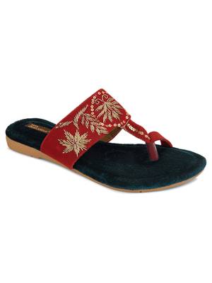 Desi Colour Red Slipper Womens Indian Ethnic Comfort Footwear/Punjabi Jutti 2