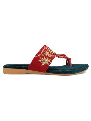 Desi Colour Red Slipper Womens Indian Ethnic Comfort Footwear/Punjabi Jutti 3