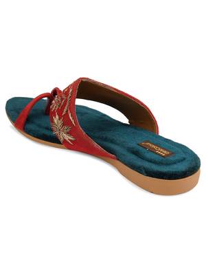 Desi Colour Red Slipper Womens Indian Ethnic Comfort Footwear/Punjabi Jutti 4