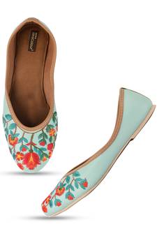 Desi Colour Sea Green Floral Womens Indian Ethnic Comfort Footwear/Punjabi Jutti