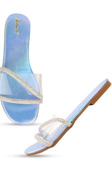 Desi Colour Blue Sliders Womens Indian Ethnic Comfort Footwear/Punjabi Jutti
