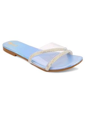 Desi Colour Blue Sliders Womens Indian Ethnic Comfort Footwear/Punjabi Jutti 2