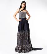 Blue Embroidered jumpsuit with drape