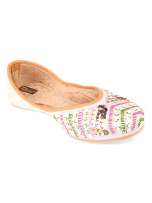 Desi Colour White Multiline Womens Indian Ethnic Comfort Footwear/Punjabi Jutti 2