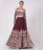 WINE EMBROIDERED LEHENGA SET