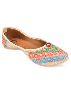 Desi Colour Multi Squared Womens Indian Ethnic Comfort Footwear/Punjabi Jutti 2