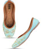 Desi Colour Sky Blue Dabka Floral Hand Embroidered Womens Indian Ethnic Comfort Footwear/Punjabi Jutti