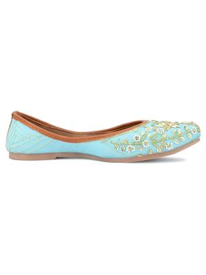 Desi Colour Sky Blue Dabka Floral Hand Embroidered Womens Indian Ethnic Comfort Footwear/Punjabi Jutti 3