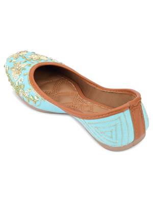 Desi Colour Sky Blue Dabka Floral Hand Embroidered Womens Indian Ethnic Comfort Footwear/Punjabi Jutti 4