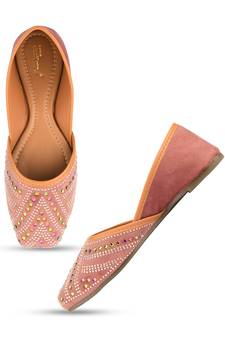 Desi Colour Peach Handcrafted Stone Work Womens Indian Ethnic Comfort Footwear/Punjabi Jutti