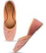 Desi Colour Peach Handcrafted Stone Work Womens Indian Ethnic Comfort Footwear/Punjabi Jutti
