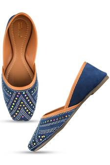 Desi Colour Blue Handcrafted Stone Work Womens Indian Ethnic Comfort Footwear/Punjabi Jutti