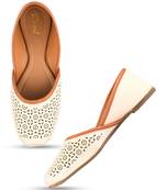 Desi Colour White Handcrafted Stone Work Womens Indian Ethnic Comfort Footwear/Punjabi Jutti