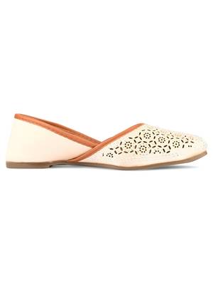 Desi Colour White Handcrafted Stone Work Womens Indian Ethnic Comfort Footwear/Punjabi Jutti 3
