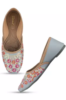 Desi Colour Grey Handcrafted Stone Work Womens Indian Ethnic Comfort Footwear/Punjabi Jutti