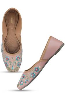Desi Colour Peach Handcrafted Stone Work  Womens Indian Ethnic Comfort Footwear/Punjabi Jutti1