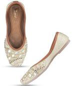 Desi Colour White Designer Dabka Womens Indian Ethnic Comfort Footwear/Punjabi Jutti