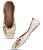 Desi Colour Golden Designer Dabka Womens Indian Ethnic Comfort Footwear/Punjabi Jutti