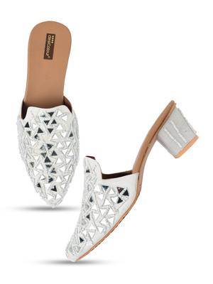 Desi Colour White Mirror Mules Womens Indian Ethnic Comfort Footwear/Punjabi Jutti 1