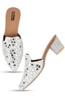 Desi Colour White Mirror Mules Womens Indian Ethnic Comfort Footwear/Punjabi Jutti