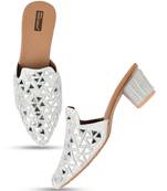 Desi Colour White Mirror Mules Womens Indian Ethnic Comfort Footwear/Punjabi Jutti