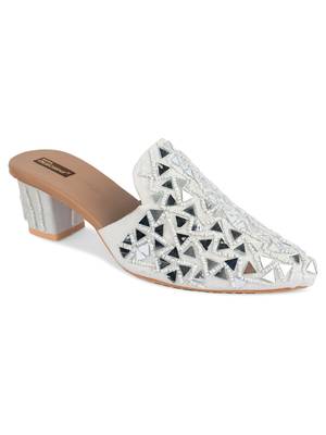 Desi Colour White Mirror Mules Womens Indian Ethnic Comfort Footwear/Punjabi Jutti 2