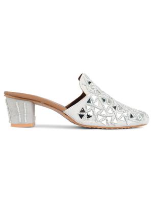 Desi Colour White Mirror Mules Womens Indian Ethnic Comfort Footwear/Punjabi Jutti 3