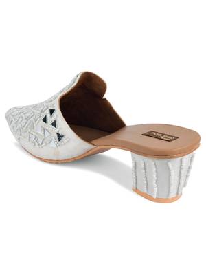 Desi Colour White Mirror Mules Womens Indian Ethnic Comfort Footwear/Punjabi Jutti 4
