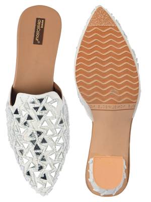 Desi Colour White Mirror Mules Womens Indian Ethnic Comfort Footwear/Punjabi Jutti 5